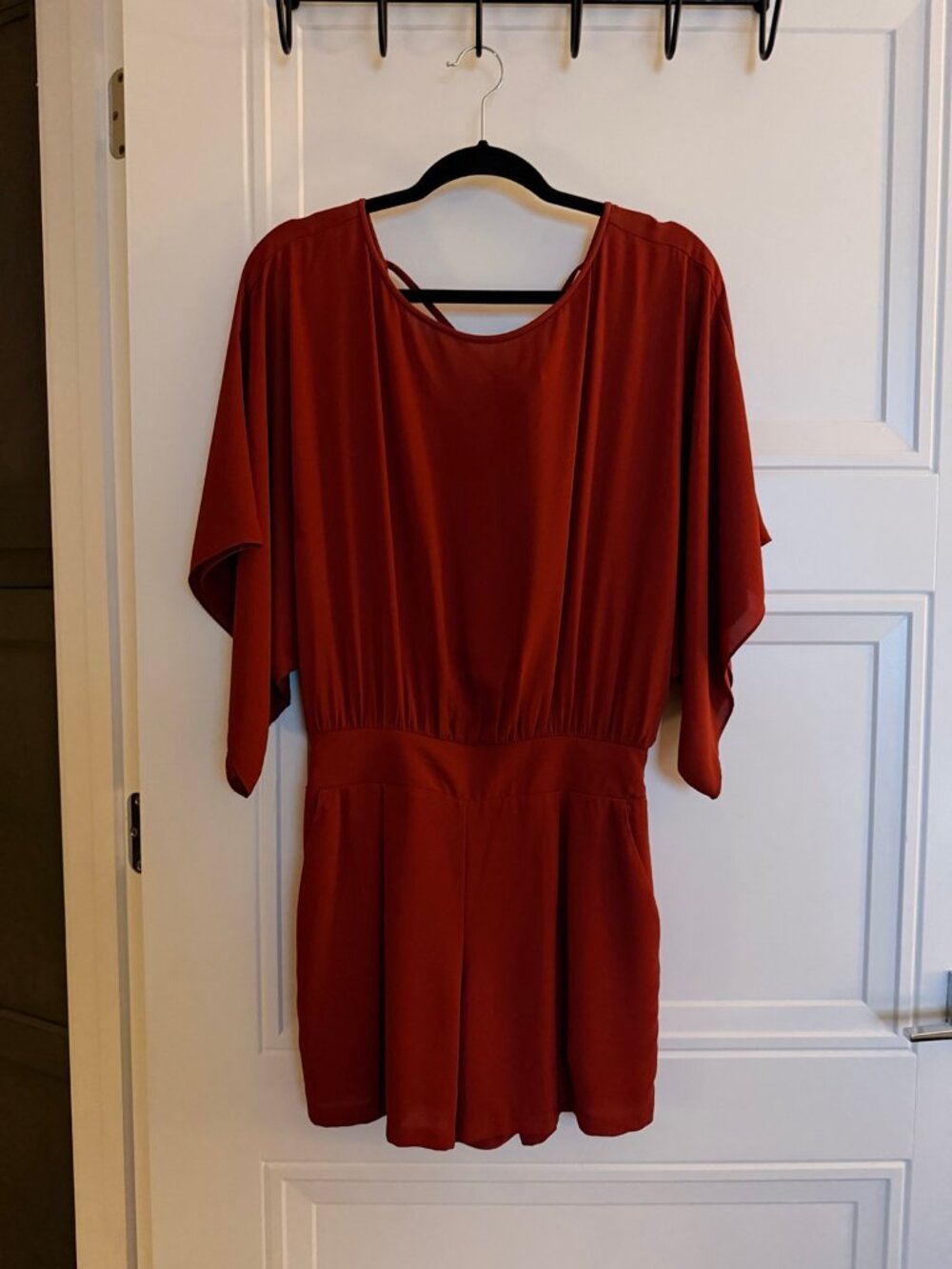 White House Black Market Burnt Orange Batwing Romper Size 6
